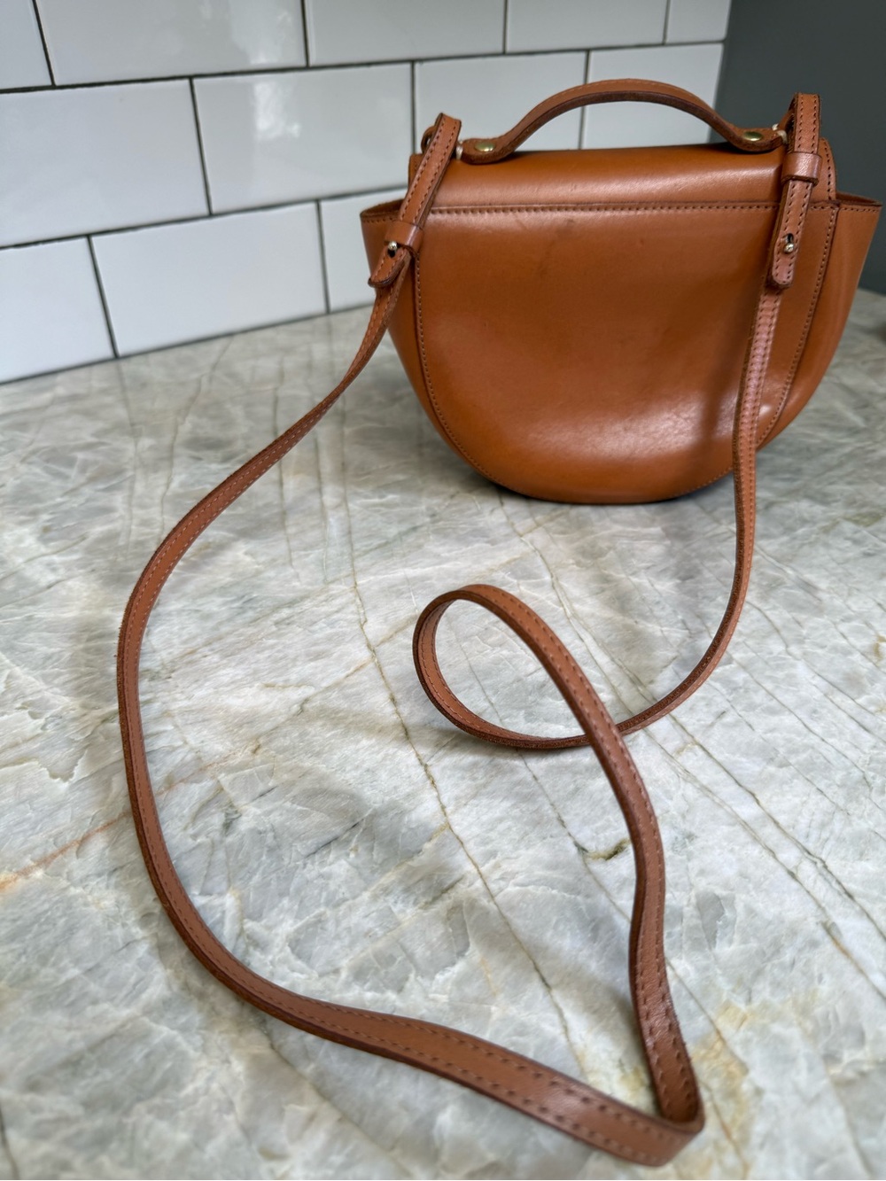 Clare V Saddle Crossbody Bag in Cognac Brown with Gold Hardware - Picture 2 of 7